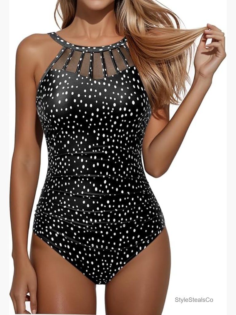 Tummy Control One Piece Swimsuit Modest Full Coverage High Neck Swimwear